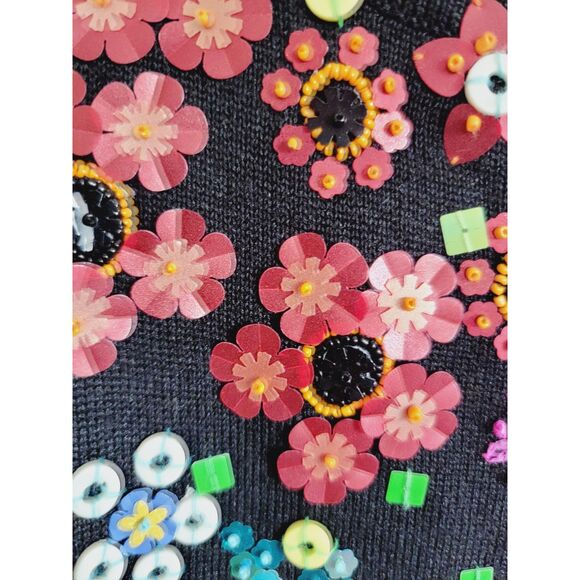 Emma Tricot S Floral Beaded 3D Top Sequin Y2K‎ Sweater Tank Art To Wear - Picture 3 of 7